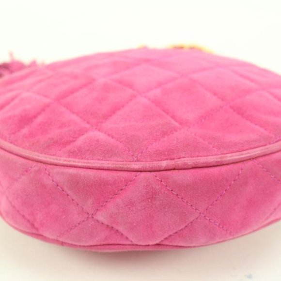 Chanel Hot Pink Quilted Suede Fringe Tassel Round Clutch on Chain88cz425s - Picture 11 of 12